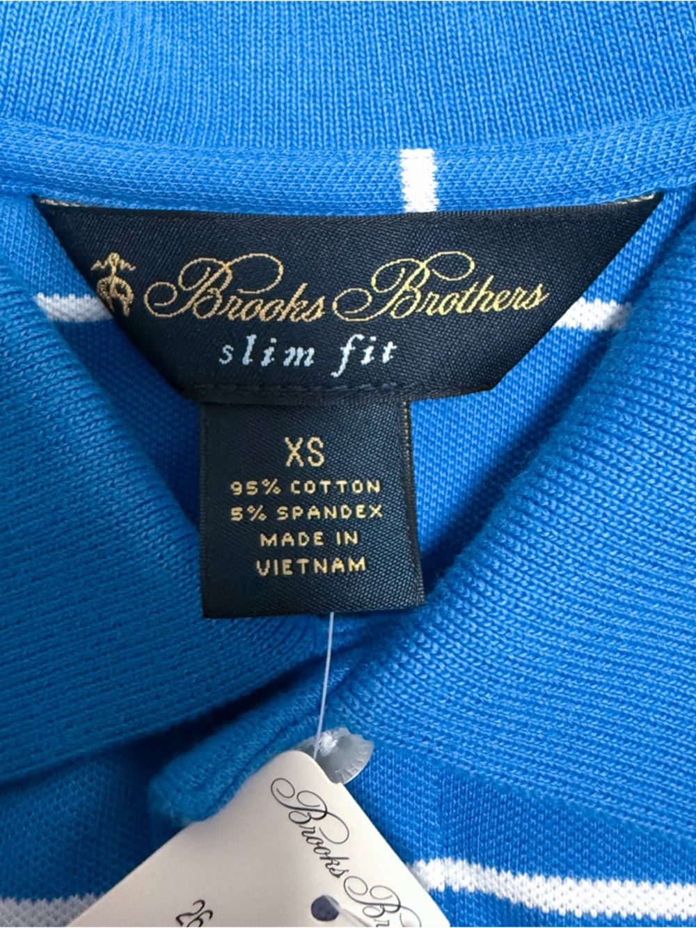 Brooks Brothers Blue White Stripe Pique Slim Fit Short Sleeve Polo New XS - Picture 6 of 8